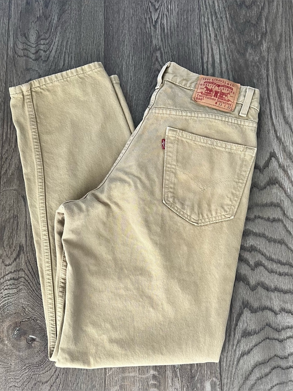 Vintage Y2K LEVI’S 550 Red Tab Relaxed Fit Khaki Tan Denim Jeans Size 33